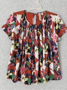 Anthropologie Dolan Left Coast Collection Floral Pleated Short Sleeve Top Small